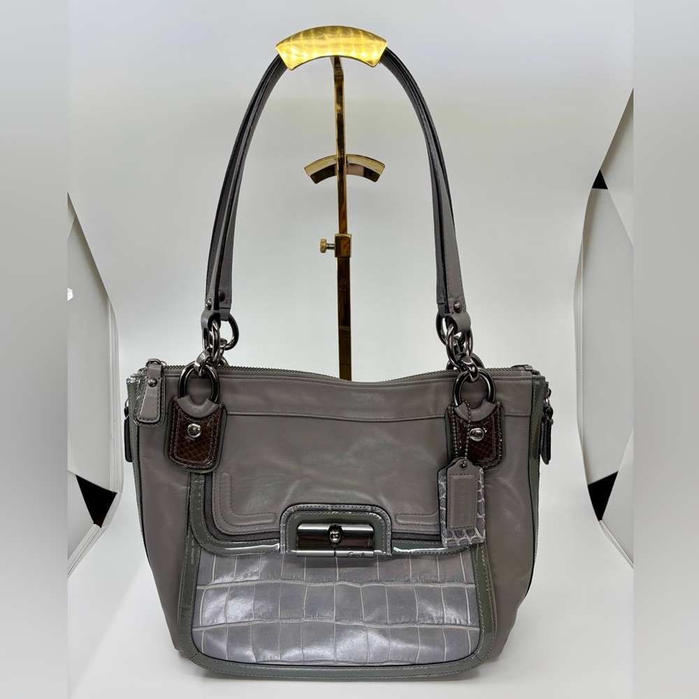 Coach Gray Crocodile & Leather Women's Shoulder Tote Bag 18303